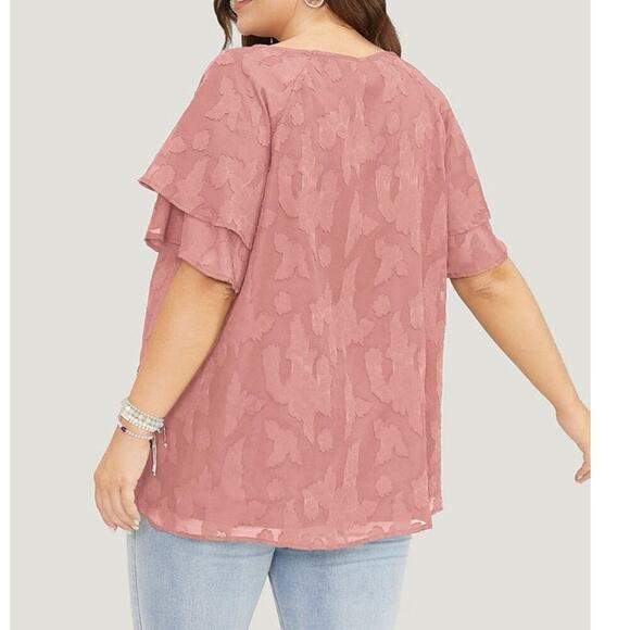 2/$25  10 MED BloomChic Floral Print Ruffle Tiered Raglan Sleeve Mesh Blouse - Picture 3 of 3